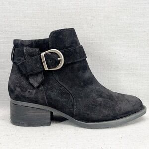 Born Boots Womens 8 Morocco Bootie Black Suede Distressed Boho Moto Buckle Strap